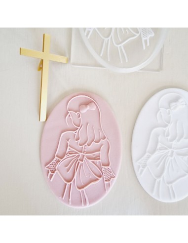 Sello relieve niña con lazo comunion