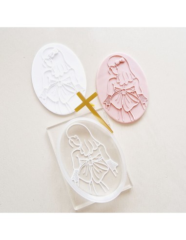 Sello relieve niña con lazo comunion